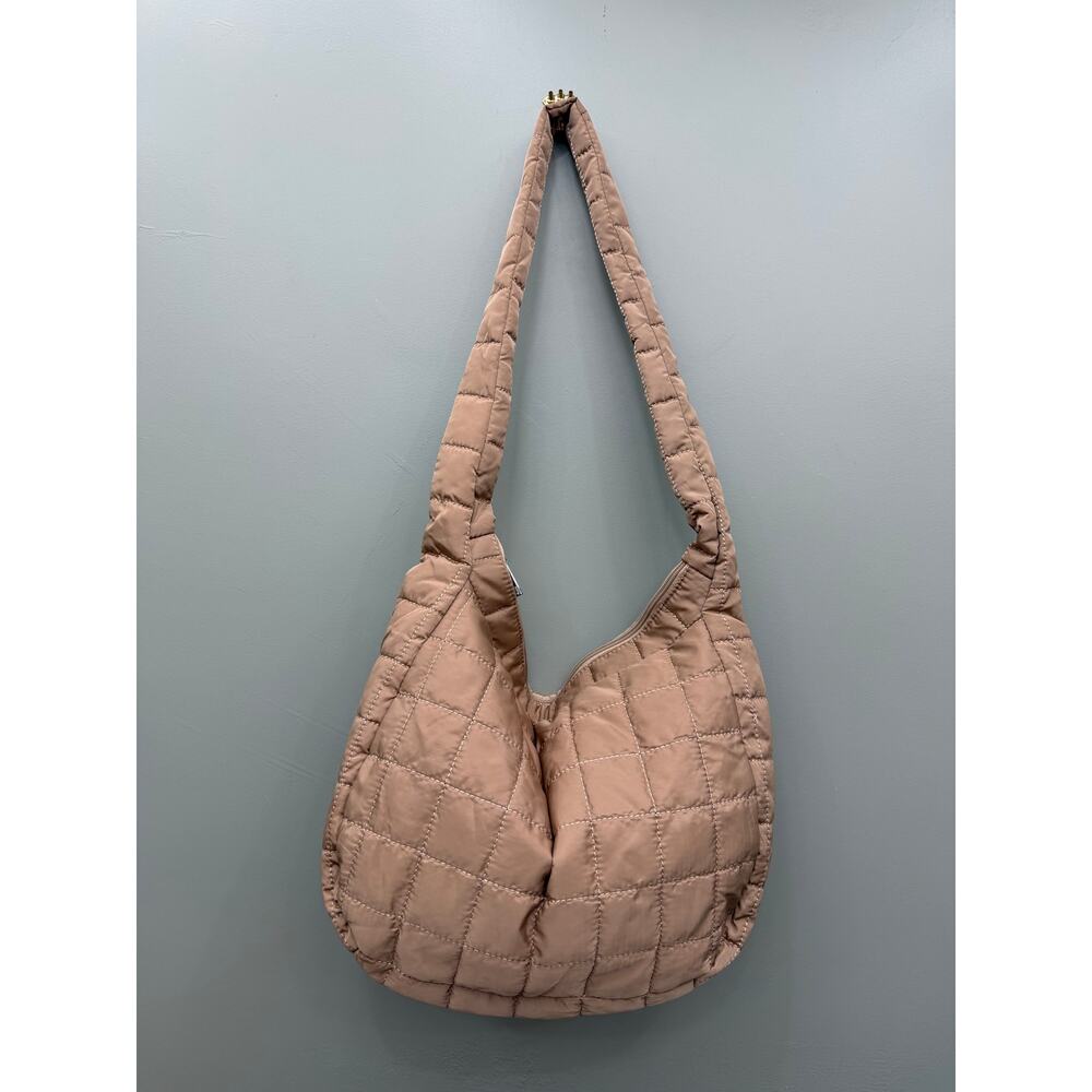 Quilted Puffer Hobo Bag Taupe Brown Oversized Shoulder Tote Slouchy Y2K - Picture 2 of 5